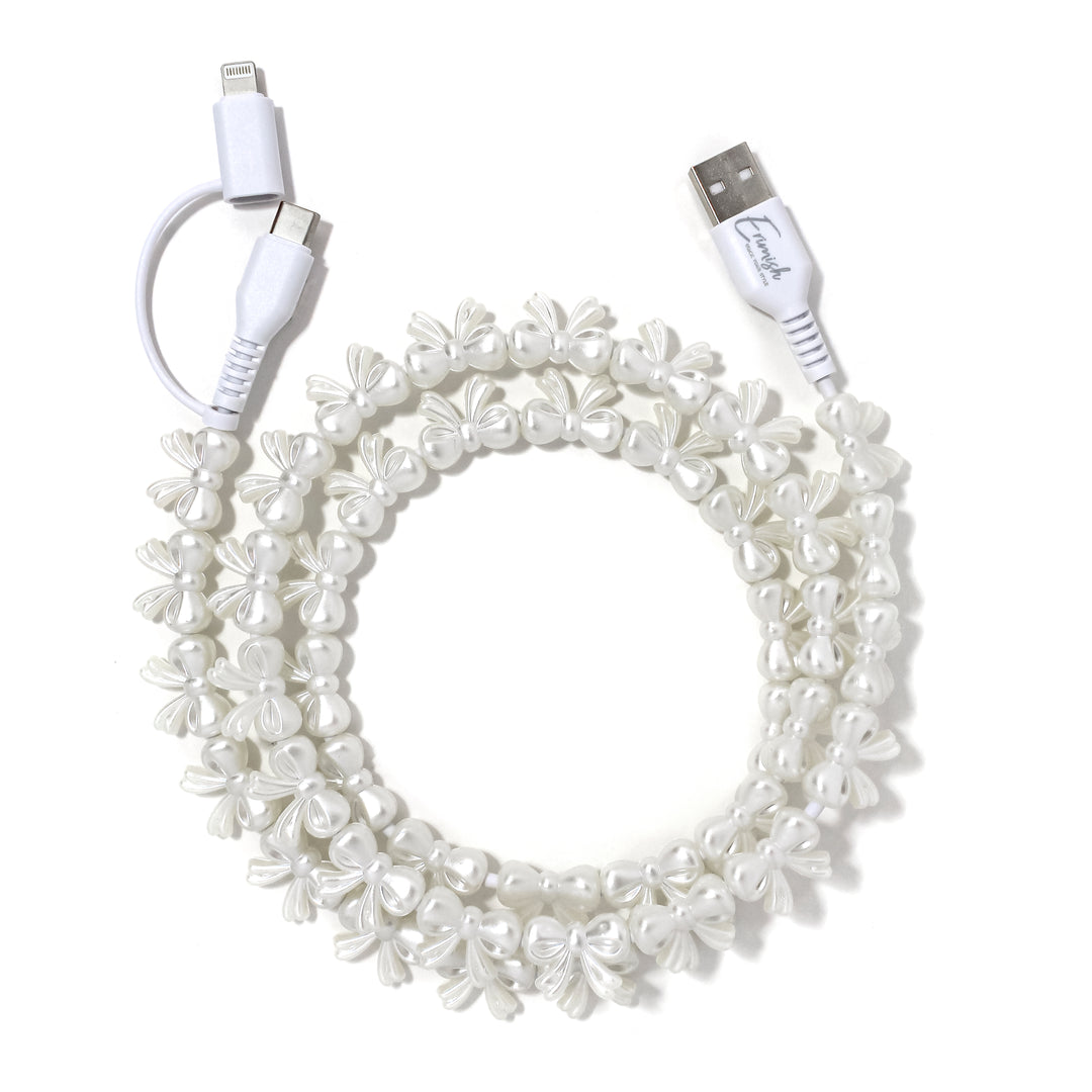 Beaded Phone Charger Pearl Bow
