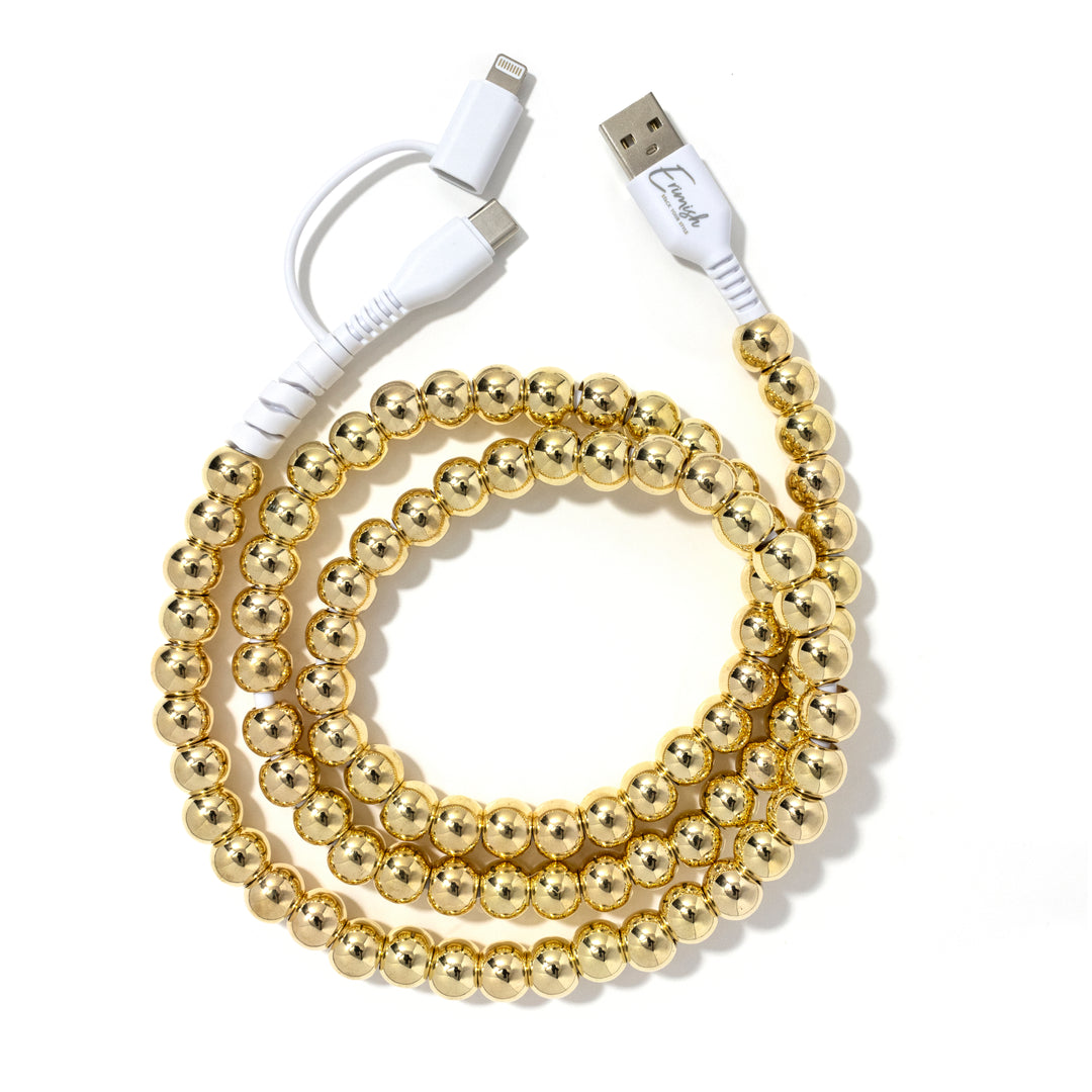 Beaded Phone Charger Metallic Gold