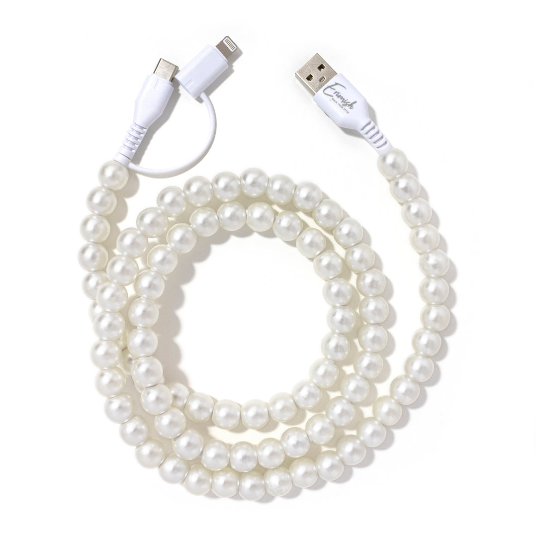 Beaded Phone Charger Pearl