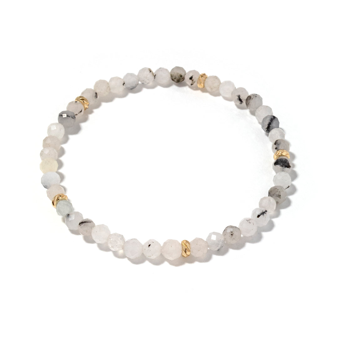 Plus Size 14k Gold Filled Black Hair Quartz Gemstone Bracelet 4mm