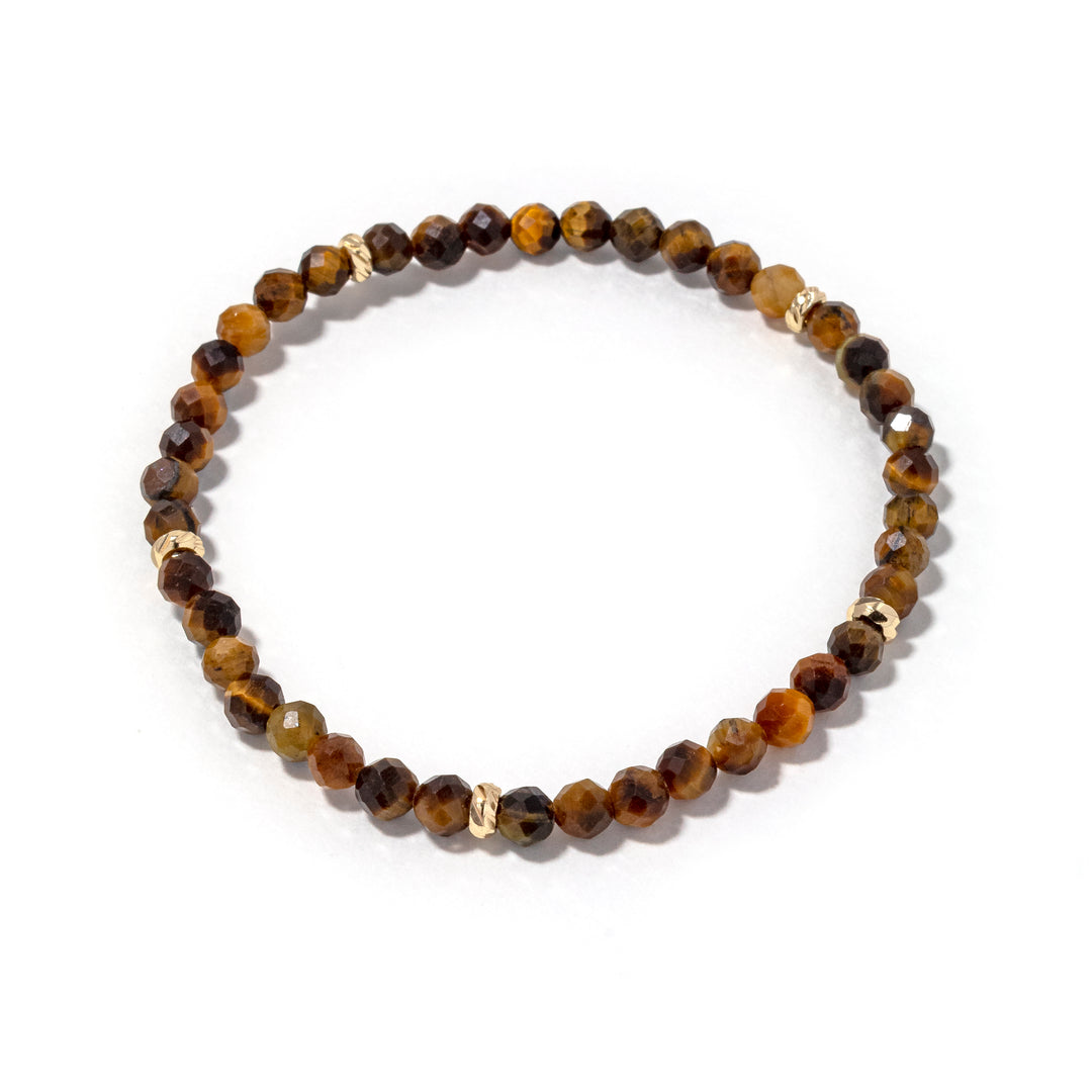 14k Gold Filled Brown Tiger Eye Gemstone Bracelet 4mm