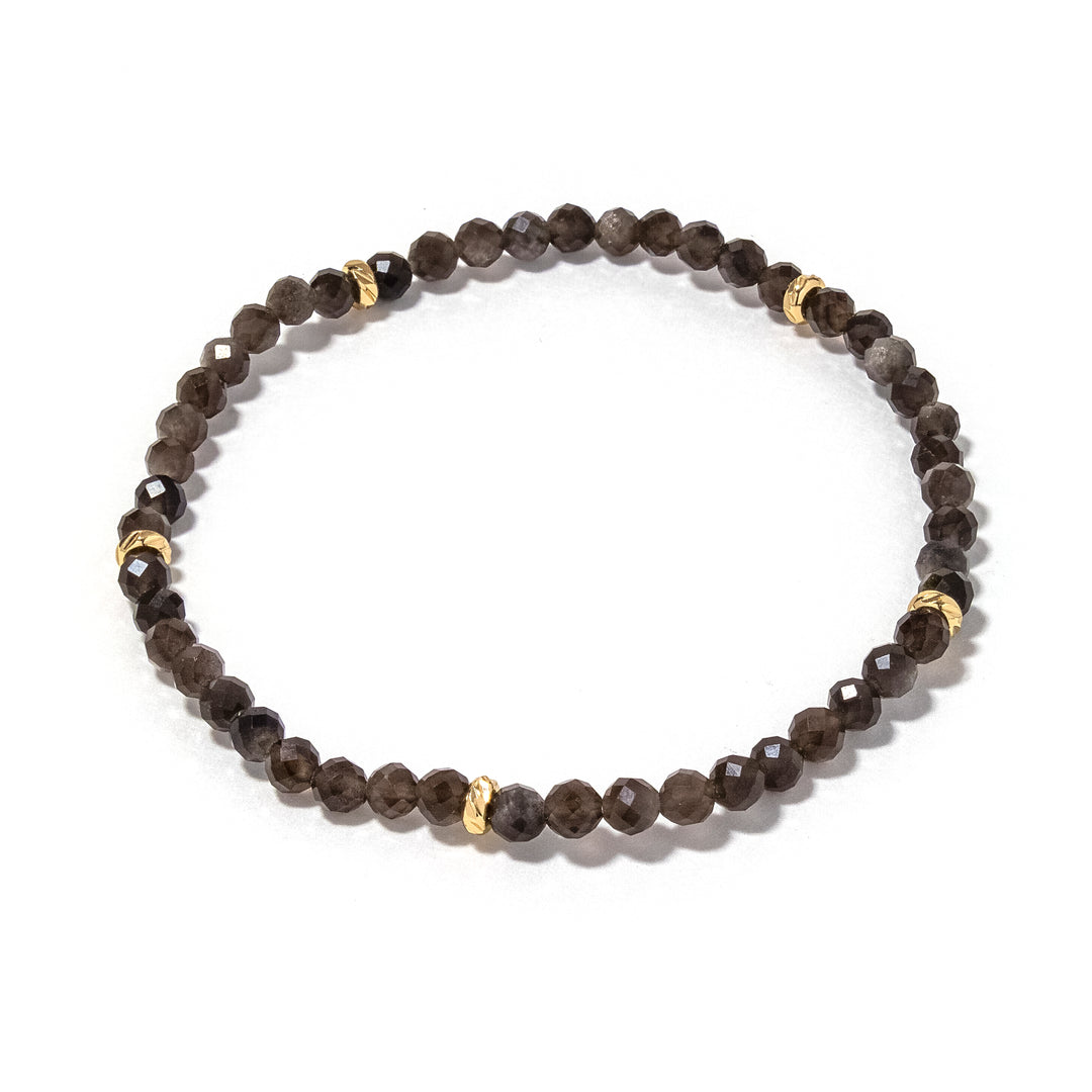 Plus Size 14k Gold Filled Silver Obsidian Gemstone Bracelet 4mm