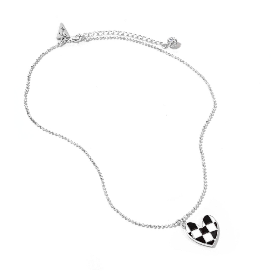 Brad Silver Checkered Heart Necklace