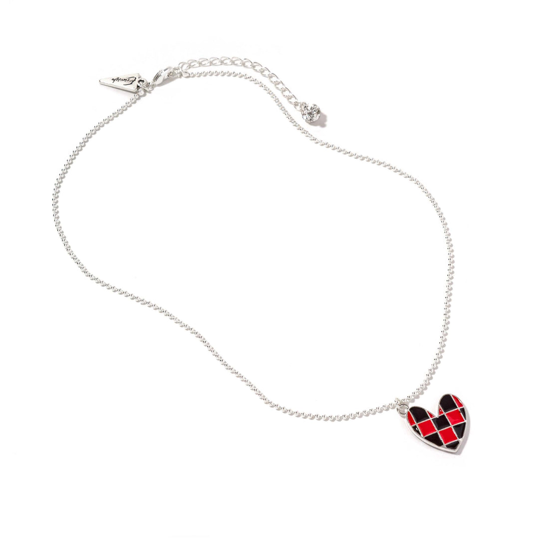 Johnny Silver Checkered Heart Necklace