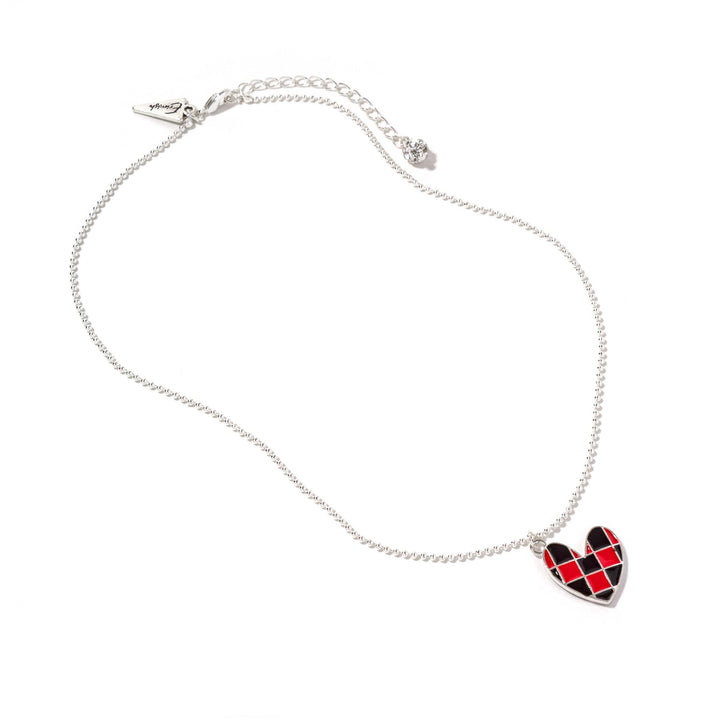 Johnny Silver Checkered Heart Necklace