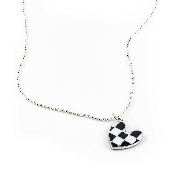 Brad Silver Checkered Heart Necklace