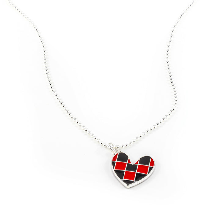 Johnny Silver Checkered Heart Necklace