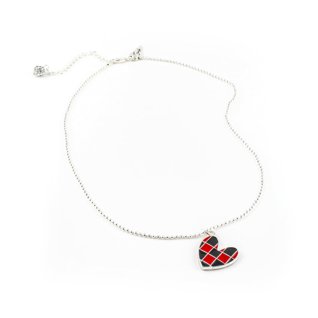 Johnny Silver Checkered Heart Necklace