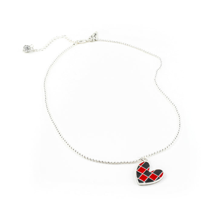 Johnny Silver Checkered Heart Necklace