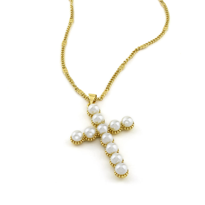 Pearl Cross Gold Necklace