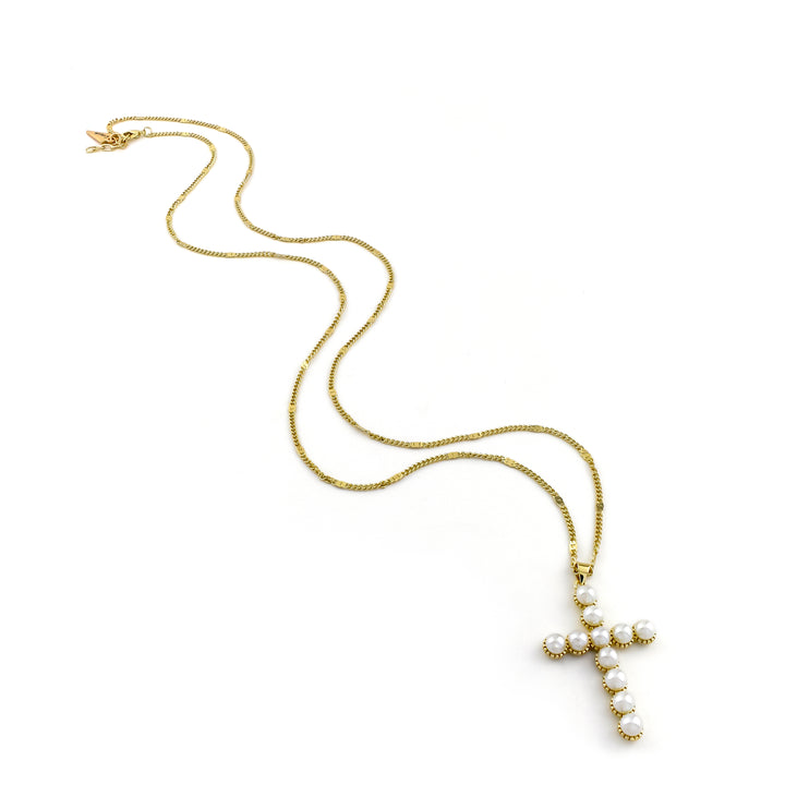 Pearl Cross Gold Necklace