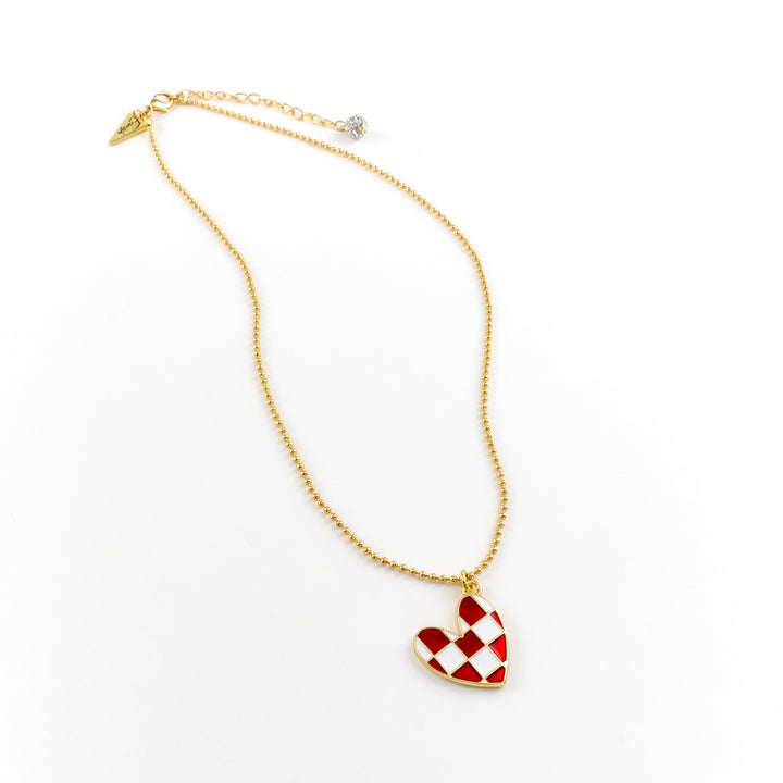 Ron Checkered Heart Necklace